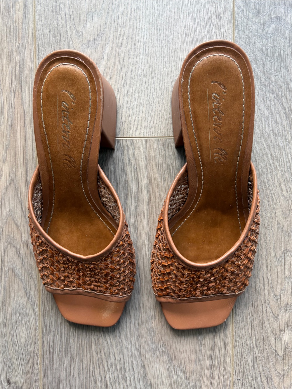 🤎✨ L'Intervalle Brown Woven Slide Mule Heels - Women's Size 9 ✨🤎 - Picture 3 of 15